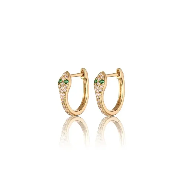 Blicher Fuglsang slange�reringe i forgyldt s�lv med hvide og gr�nne zirkonia