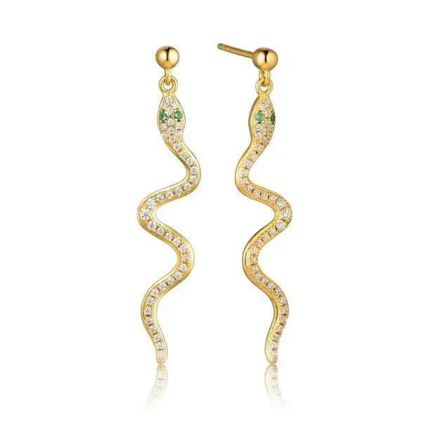 Blicher Fuglsang slange�reringe i forgyldt s�lv med hvide og gr�nne zirkonia