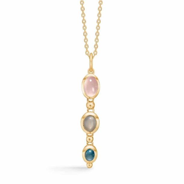 Mads Z Florentina 14 kt guldvedh�ng m. Rosakvarts, M�nesten, London Blue topas