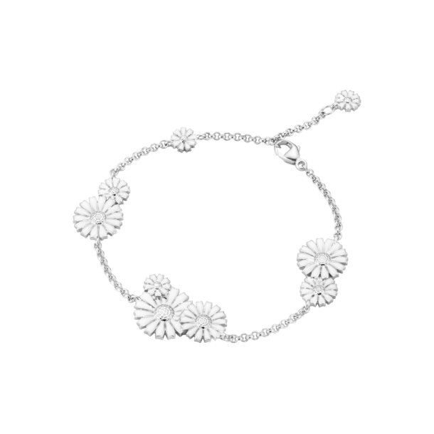 GJ Daisy armb�nd 9 blomster s�lv rh. m. hvid emalje 18,5cm