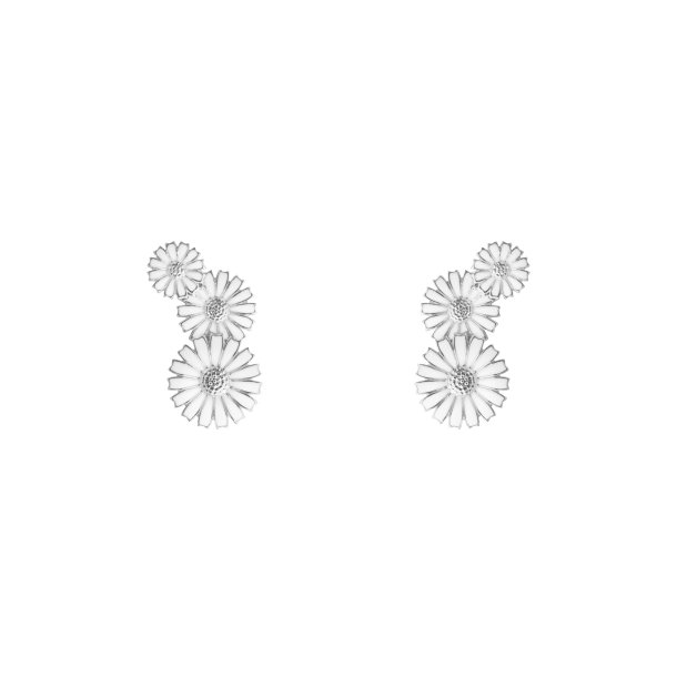 Daisy restikker, tre blomster, i slv med hvid emalje fra Georg Jensen