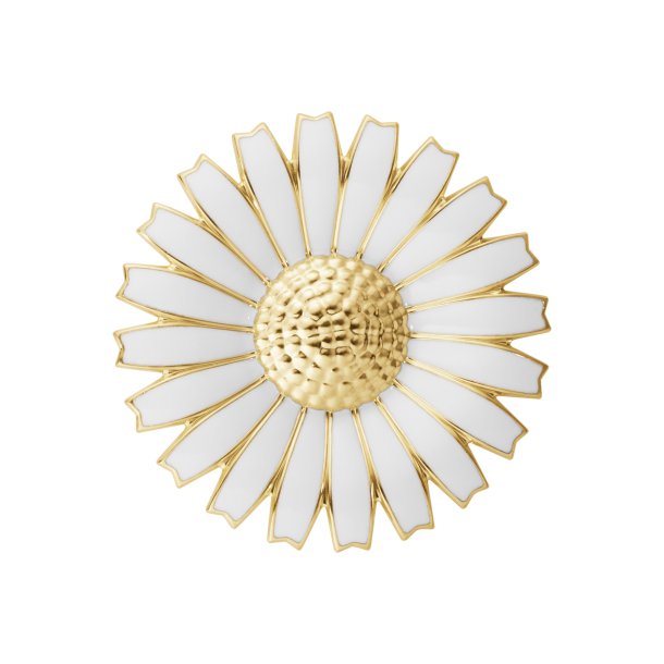 Daisy mindebroche i forgyldt slv med hvid emalje fra Georg Jensen