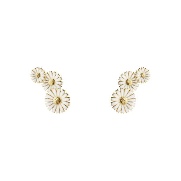 Daisy restikker, 3 blomster, i forgyldt slv med hvid emalje fra Georg Jensen
