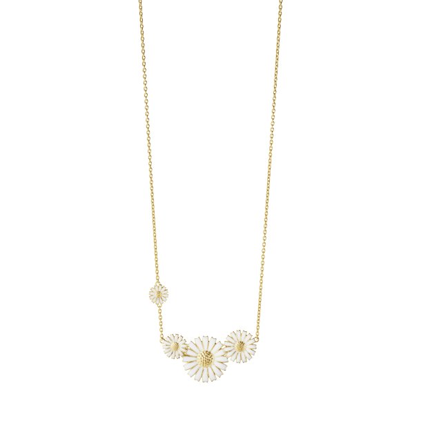 Daisy halskde, 4 blomster, forgyldt slv med hvid emalje fra Georg Jensen
