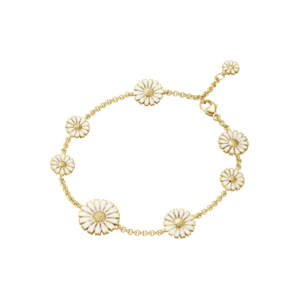 Daisy armbnd, 8 blomster, i forgyldt slv med hvid emalje fra Georg Jensen