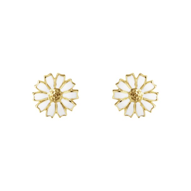 Daisy restikker 7 mm. i forgyldt slv m. hvid emalje fra Georg Jensen