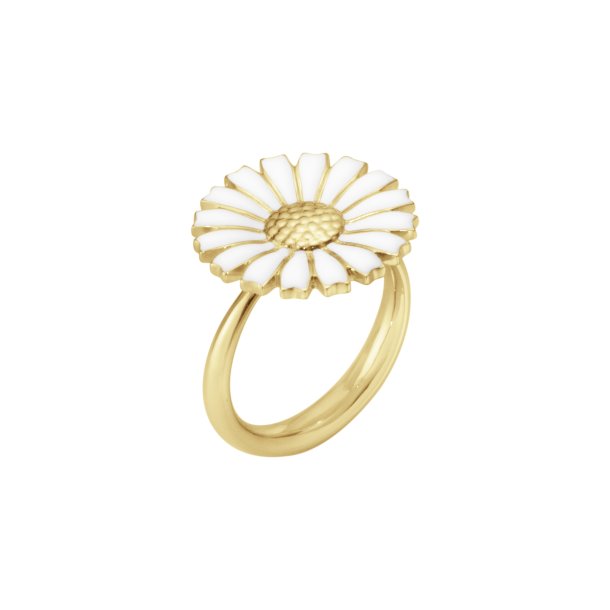 Daisy ring i forgyldt slv m. hvid emalje fra Georg Jensen