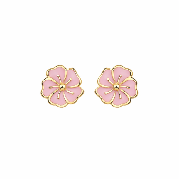 L&G �restikker i forgyldt s�lv med rosa blomst