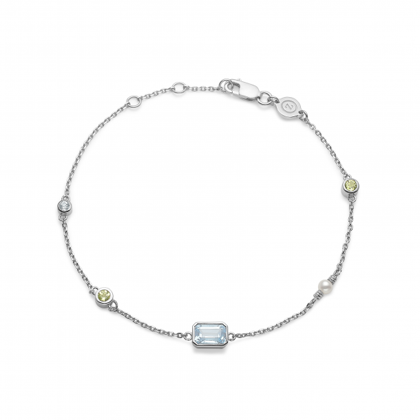 Aurora armbnd i slv med topas, peridot og perle fra Mads Z