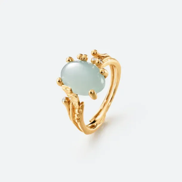 BoHo ring, lille, i guld med akvamarin og diamanter fra Ole Lynggaard