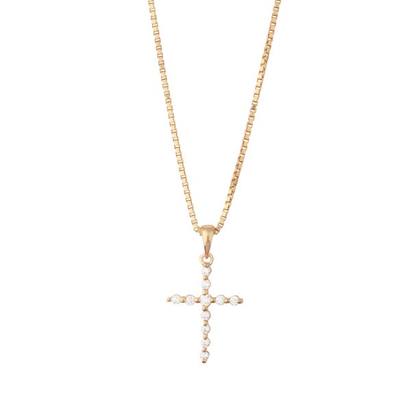 L&G korsvedh�ng i 14 kt guld med diamant og k�de