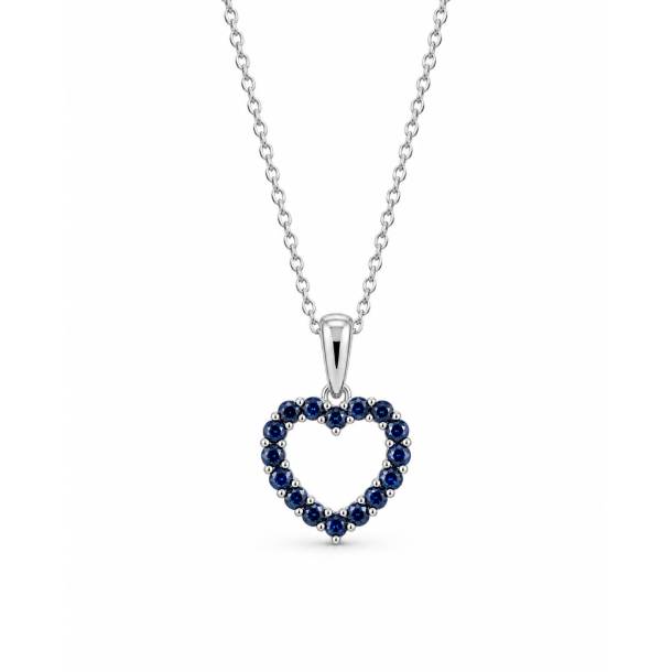 L&G Vedh�ng 14 karat hvidguld hjerte safir med s�lv rhodineret k�de