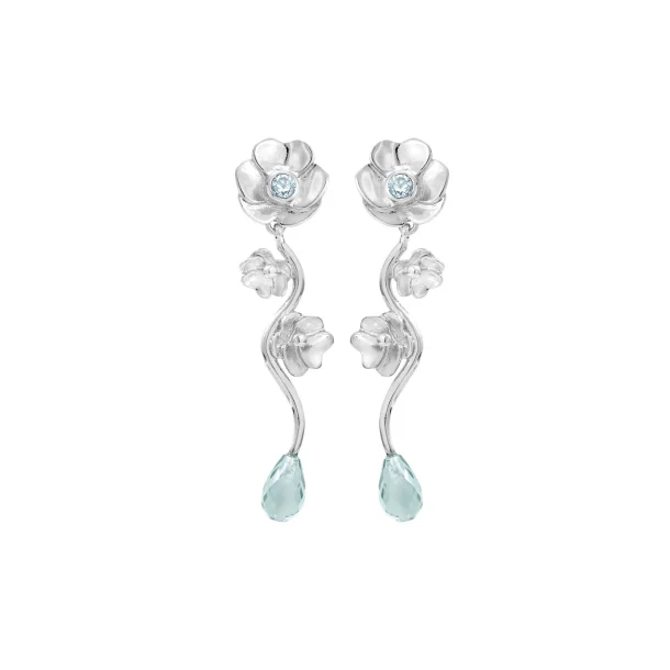 Rabinovich Pansy s�lv �reh�nger blomster med sky bl� topas