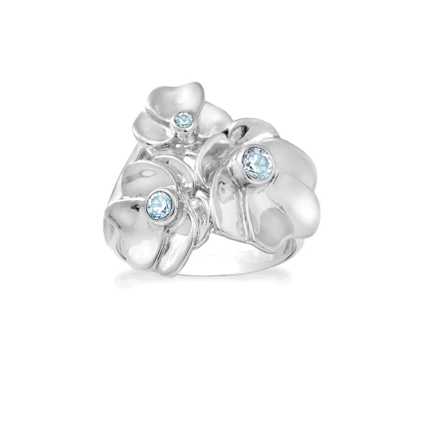 Rabinovich Pansy S�lvring blomster med sky bl� topas str. 60