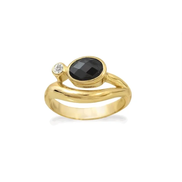 Rabinovich Blushing Ring s�lv forgyldt med sort spinel og zirkon str. 59