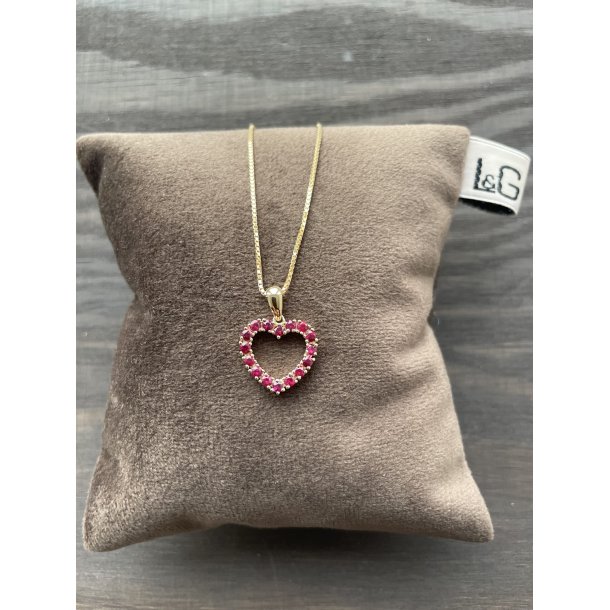 L&G 14 guldhjerte med rubiner 14*14mm