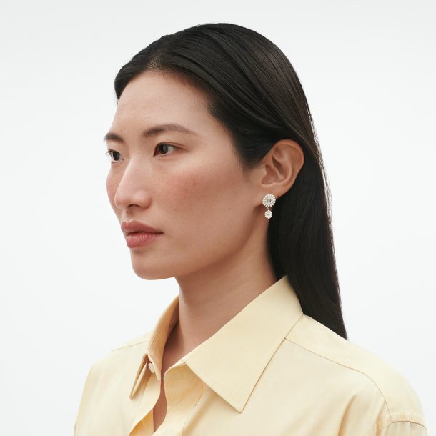 Georg Jensen Daisy Double �reringe i sterlings�lv med hvid emalje