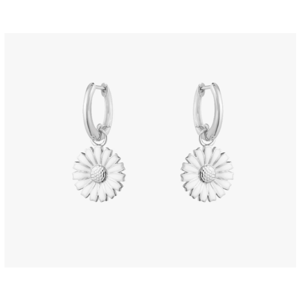 Georg Jensen Daisy �reringe s�lv med hvid emalje 13mm