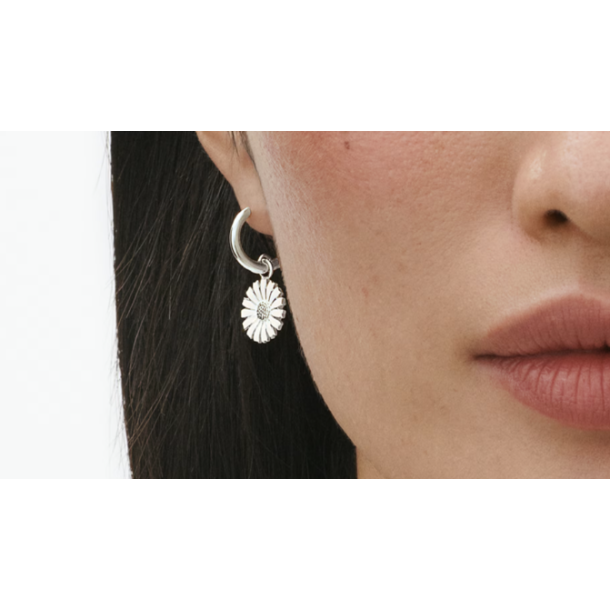 Georg Jensen Daisy �reringe s�lv med hvid emalje 13mm