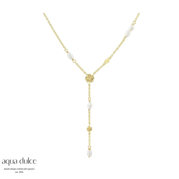 Aqua Dulce Clover y-k�de s�lv forgyldt med ferskvandsperler 42+3cm