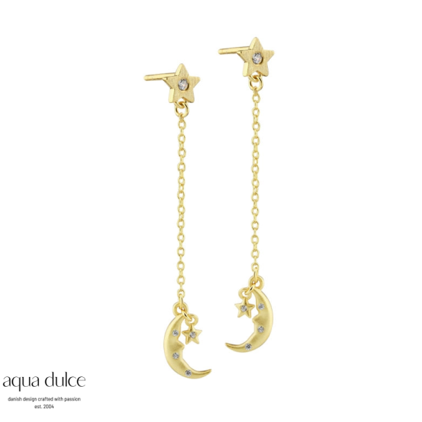 Aqua Dulce Dreamlit long s�lv forgyldt �reh�nger med zirkonia