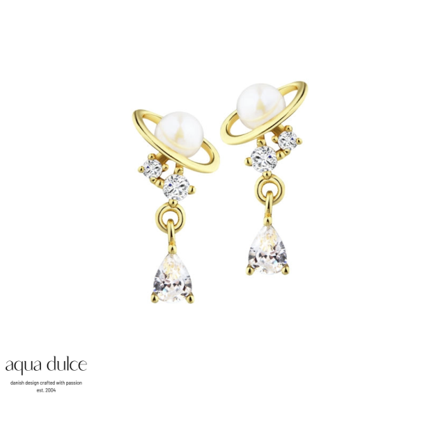 Aqua Dulce Dreamlit Planet s�lv forgyldt �restik med ferskvandsperler og zirkonia