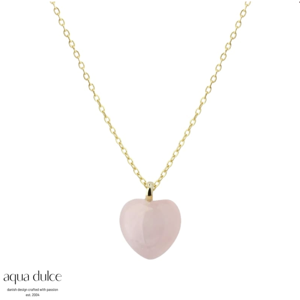 Aqua Dulce Grace Heart s�lv forgyldt k�de med rosa quartz hjerte 42-55cm