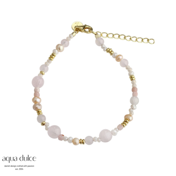 Aqua Dulce Grace armb�nd s�lv forgyldt med perler/rosa quartz 17+3cm 