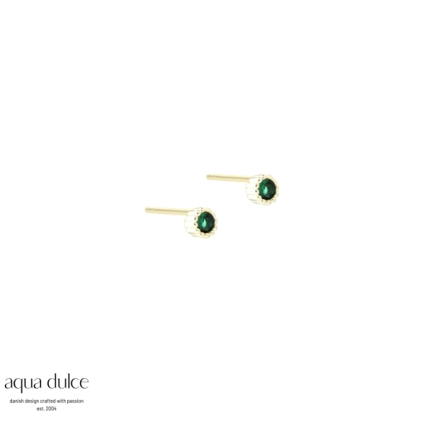 Aqua Dulce Lumi verde small 3mm �restikker forgyldt s�lv med gr�n zirkonia