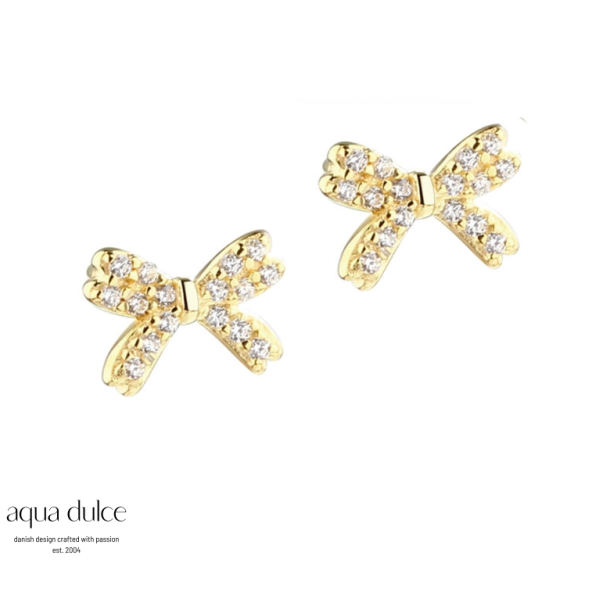 Aqua Dulce Darling bow �restikker forgyldt s�lv med zirkonia