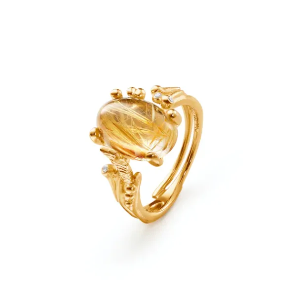 BoHo ring, lille, i guld med rutilkvarts og diamanter fra Ole Lynggaard